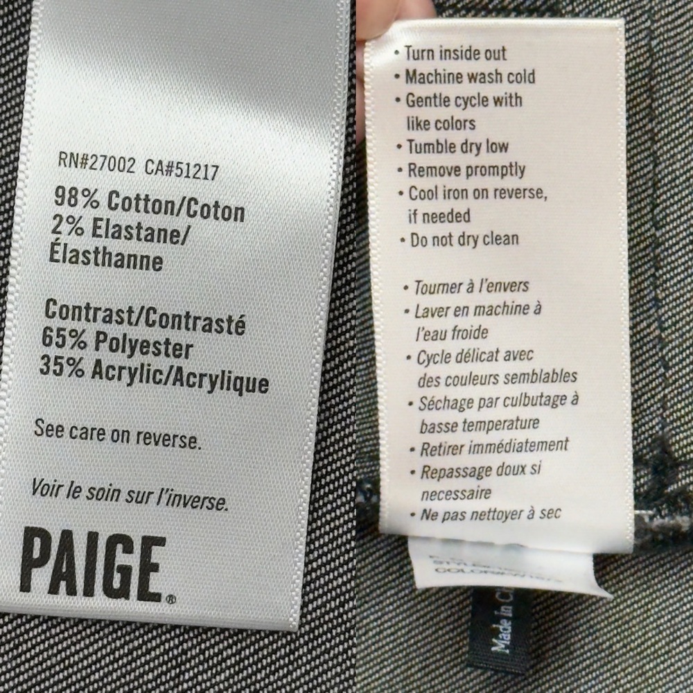 PAIGE Sydney Moto Jacket Night Flight Sherpa Coated Black Stretch Denim Large - Picture 16 of 16